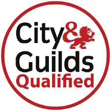 City and Guilds Qualified certification badge in red and black circular design