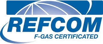 REFCOM F-Gas Certificated accreditation logo in blue and white